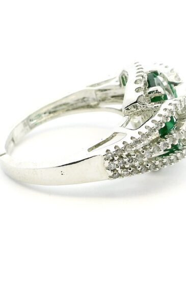 Gehna Jaipur Emerald Color Stone & Cubic Zirconia Studded Ring Adjustable Size For Girls & Women FR-1094