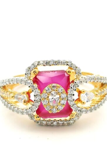 Gehna Jaipur Ruby Color Stone & Cubic Zirconia Studded Ring Adjustable Size For Girls & Women FR-1095