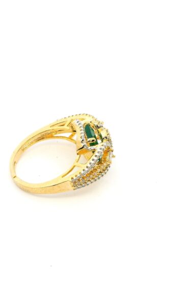 Gehna Jaipur Emerald Color Stone & Cubic Zirconia Studded Ring Adjustable Size For Girls & Women FR-1097