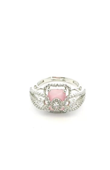 Gehna Jaipur Rose Quartz Color Stone & Cubic Zirconia Studded Ring Adjustable Size For Girls & Women FR-1098