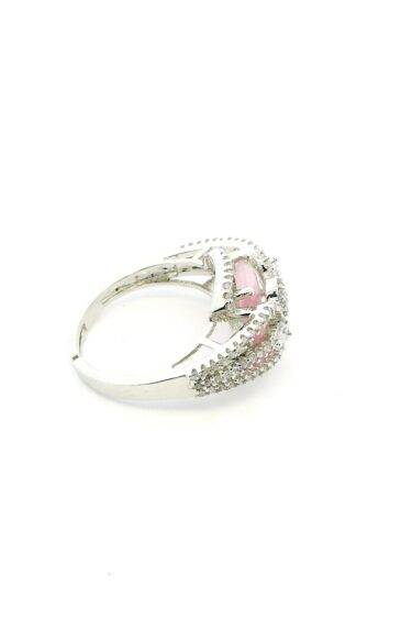 Gehna Jaipur Rose Quartz Color Stone & Cubic Zirconia Studded Ring Adjustable Size For Girls & Women FR-1098