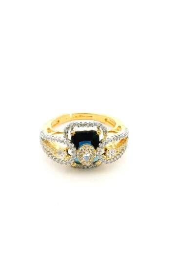 Gehna Jaipur Blue Sapphire Color Stone & Cubic Zirconia Studded Ring Adjustable Size For Girls & Women FR-1099