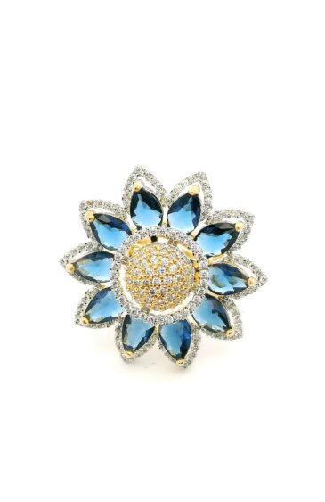 Gehna Jaipur Floral theme Blue Sapphire Color Stone & Cubic Zirconia Studded Ring Adjustable Size For Girls & Women FR-1102