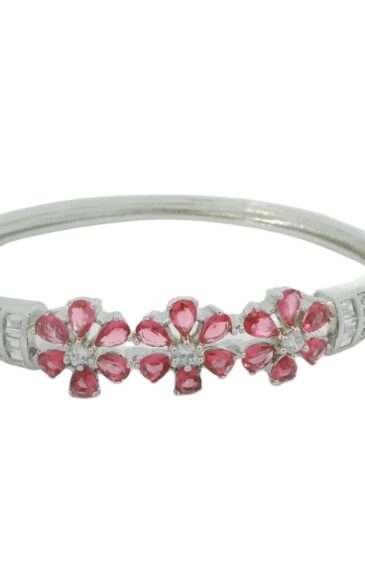 Gehna Jaipur pink tourmaline & cubic zirconia studded silver plated bracelet For Girls & Women FB-1104