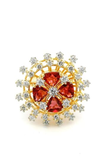 Gehna Jaipur Ruby Color Stone & Cubic Zirconia Studded Ring Adjustable Size For Girls & Women FR-1105