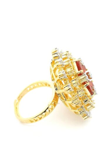 Gehna Jaipur Ruby Color Stone & Cubic Zirconia Studded Ring Adjustable Size For Girls & Women FR-1105