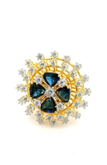 Gehna Jaipur Blue Sapphire Color Stone & Cubic Zirconia Studded Ring Adjustable Size For Girls & Women FR-1106