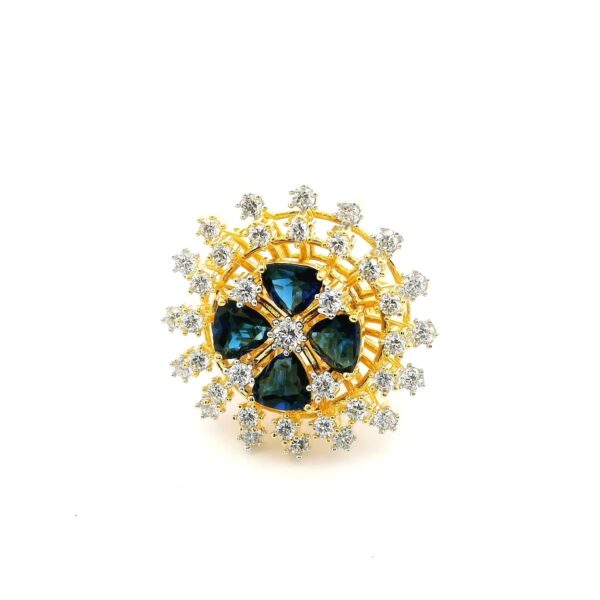 Gehna Jaipur Blue Sapphire Color Stone & Cubic Zirconia Studded Ring Adjustable Size For Girls & Women FR-1106