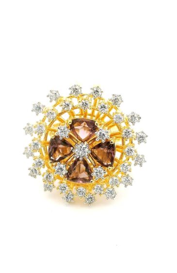 Gehna Jaipur Amesthyst Color Stone & Cubic Zirconia Studded Ring Adjustable Size For Girls & Women FR-1107