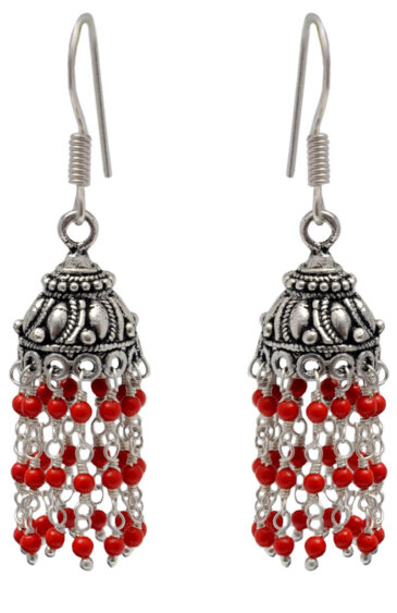 Gehna Jaipur Red Jasper Color Zircon Beads Earring In Silver For Girls & Women GE03-1108