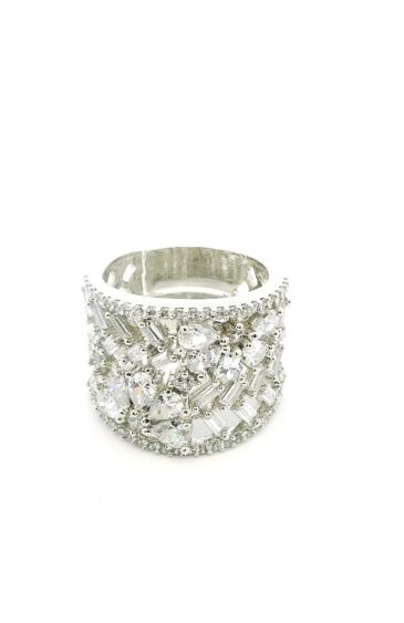 Gehna Jaipur Cubic Zirconia Studded Silver Plated Ring Adjustable Size  For Girls & Women FR-1110