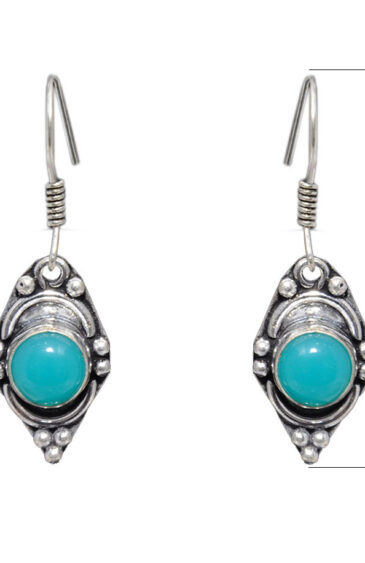 Gehna Jaipur Blue Chalcedony Color Stone Earrings In German Silver  For Girls & Women GE01-1110