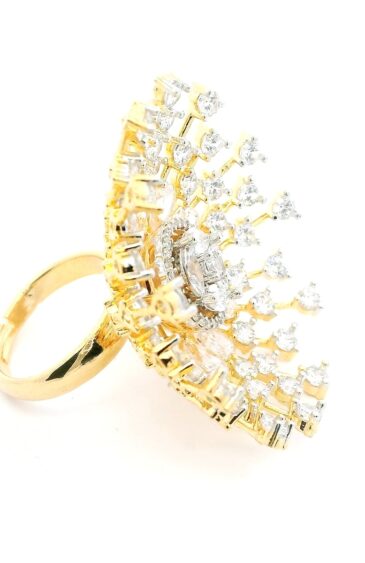 Gehna Jaipur Floral theme Cubic Zirconia Studded Ring Adjustable Size  For Girls & Women FR-1111