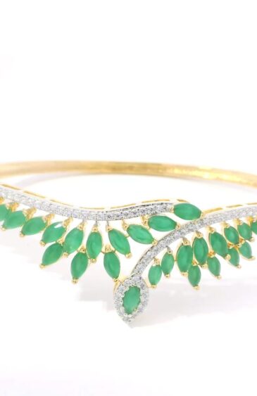 Gehna Jaipur emerald & cubic zirconia studded stylish gold plated bracelet For Girls & Women FB-1113