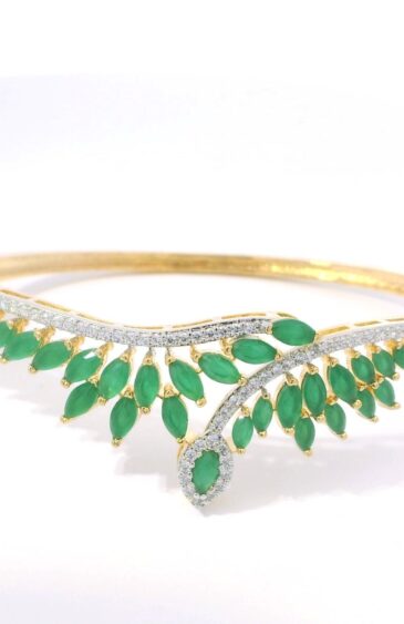 Gehna Jaipur emerald & cubic zirconia studded stylish gold plated bracelet For Girls & Women FB-1113