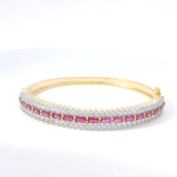 Gehna Jaipur pink tourmaline & cubic zirconia studded gold plated bracelet For Girls & Women FB-1115