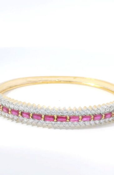 Gehna Jaipur pink tourmaline & cubic zirconia studded gold plated bracelet For Girls & Women FB-1115