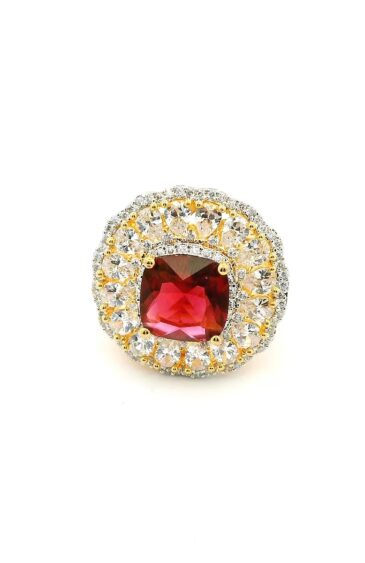 Gehna Jaipur Ruby Color Stone & Cubic Zirconia Studded Ring Adjustable Size For Girls & Women FR-1116