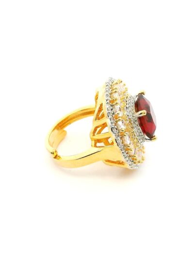 Gehna Jaipur Ruby Color Stone & Cubic Zirconia Studded Ring Adjustable Size For Girls & Women FR-1116