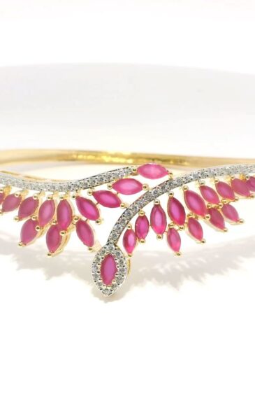 Gehna Jaipur pink tourmaline & cubic zirconia studded beautiful gold plated bracelet For Girls & Women FB-1120