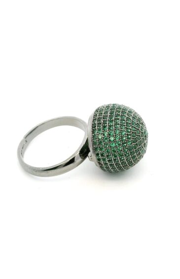 Gehna Jaipur Emerald Color Stone & dome shape Cubic Zirconia Studded Ring Adjustable Size For Girls & Women FR-1120