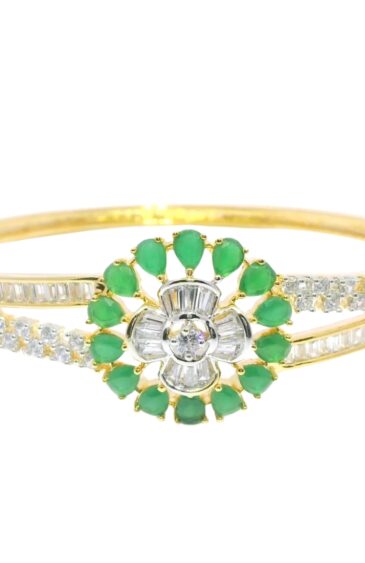 Gehna Jaipur emerald & cubic zirconia studded gold plated bracelet For Girls & Women FB-1121