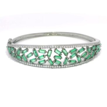Gehna Jaipur emerald & cubic zirconia studded black polish silver plated bracelet For Girls & Women FB-1122