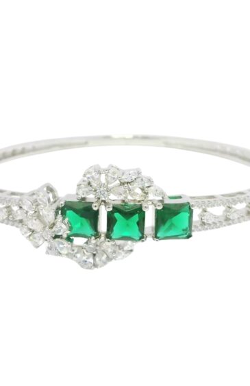 Gehna Jaipur emerald & cubic zirconia studded silver plated bracelet For Girls & Women FB-1123