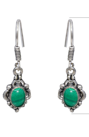 Gehna Jaipur Malachite Color Stone Studded Earrings In German Silver  For Girls & Women GE01-1123