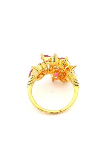 Gehna Jaipur Pink Tourmaline Color Stone & Cubic Zirconia Studded Ring Adjustable Size For Girls & Women FR-1125