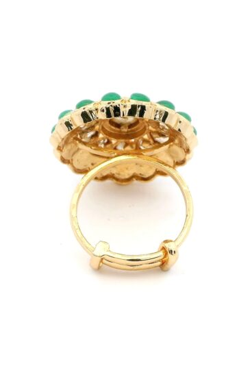 Gehna Jaipur Beautiful Emerald Color Stone & White Topaz Polki Studded Jadau Ring For Girls & Women FR-1126