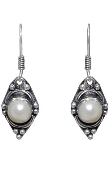 Gehna Jaipur Pearl Color Stone Studded Earrings In German Silver  For Girls & Women GE01-1126