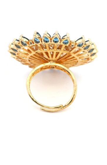 Gehna Jaipur Kyanite Color Stone & White Topaz Polki Studded Jadau Ring For Girls & Women FR-1128