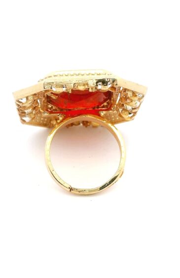 Gehna Jaipur Ruby Color Stone & White Topaz Polki Studded Jadau Ring For Girls & Women FR-1129