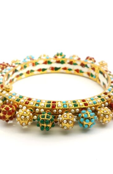 Gehna Jaipur Traditional Style Multi Color Stone Studded Kada/Bangle With Enamel Work For Girls & Women FB-1132