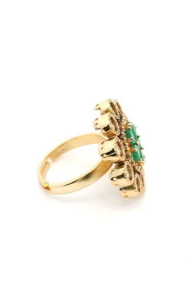 Gehna Jaipur Emerald Color Stone & White Topaz Polki Studded Jadau Ring For Girls & Women FR-1132