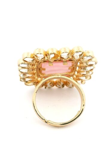 Gehna Jaipur Elegant Morganite Color Stone Carving & White Topaz Polki Studded Jadau Ring For Girls & Women FR-1134