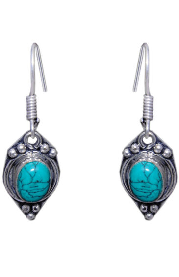 Gehna Jaipur Turquoise Color Stone Studded Earrings In German Silver  For Girls & Women GE01-1135