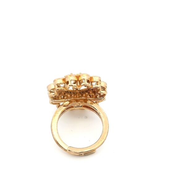 Gehna Jaipur Elegant Aquamarine Color Stone Carving & White Topaz Polki Studded Floral Theme Jadau Ring For Girls & Women FR-1136 - Image 3