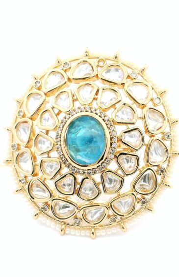 Gehna Jaipur Pariba Tourmaline Color Stone & White Topaz Polki Studded Jadau Ring For Girls & Women FR-1143