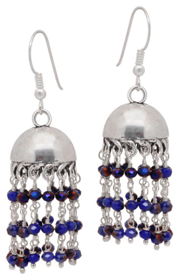 Gehna Jaipur Blue Sapphire Color Zircon Bead Jhumki Style Earrings For Girls & Women GE03-1144