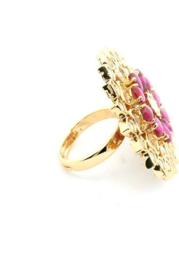 Gehna Jaipur Beautiful Ruby Color Stone & White Topaz Polki Studded Jadau Ring For Girls & Women FR-1146