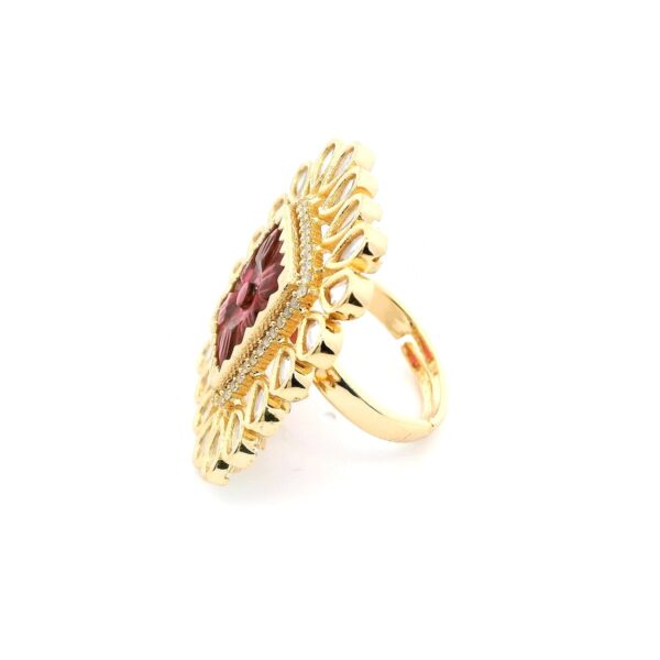 Gehna Jaipur Elegant Pink Tourmaline Color Stone Carving & White Topaz Polki Studded Jadau Ring For Girls & Women FR-1148 - Image 4