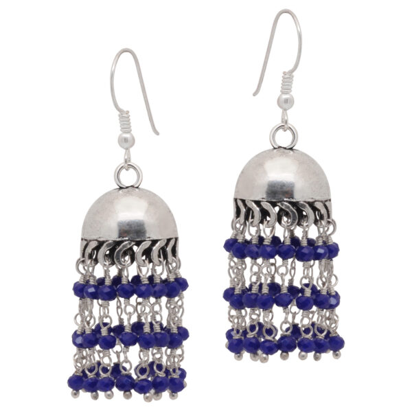 Gehna Jaipur Swiss Blue Color Sapphire Zircon Bead Jhumki Earrings For Girls & Women GE03-1149