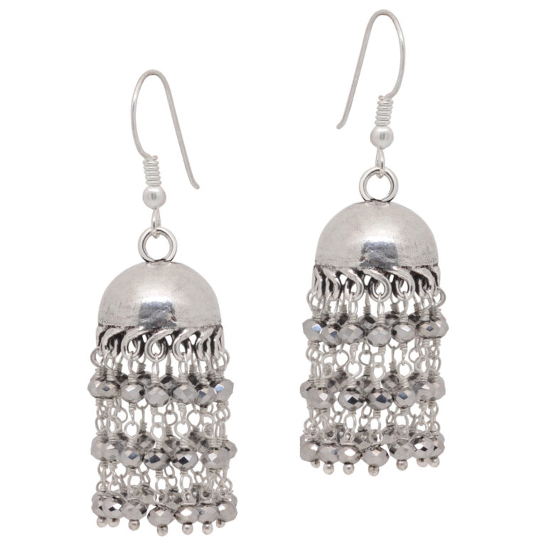 Gehna Jaipur Silver Pyrite zircon Bead Jhumki Style Earrings For Girls & Women GE03-1155