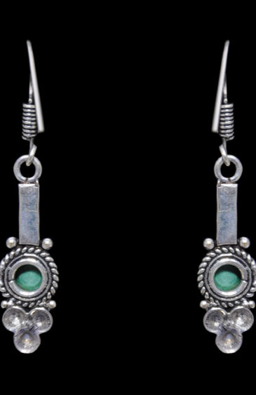 Gehna Jaipur Green Onyx Color Stone Studded Earrings In German Silver  For Girls & Women GE01-1157