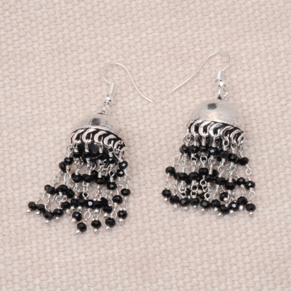Gehna Jaipur Black Spinel Color Zircon Bead Jhumki Style Earrings For Girls & Women GE03-1158 - Image 5