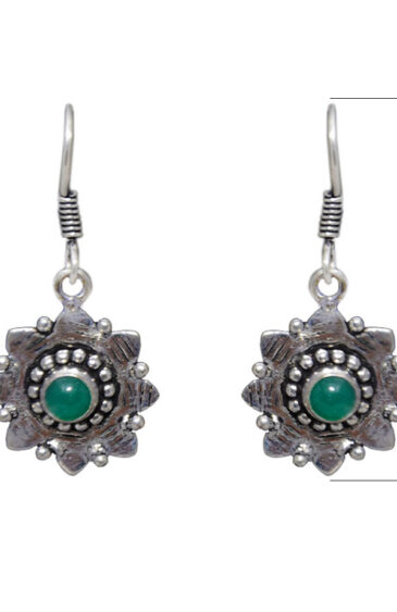 Gehna Jaipur Green Onyx Color Stone Studded Earrings In German Silver  For Girls & Women GE01-1160