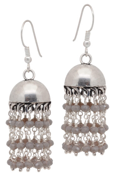 Gehna Jaipur Grey Chalcedony Color Zircon Bead Jhumki Style Earrings For Girls & Women GE03-1160