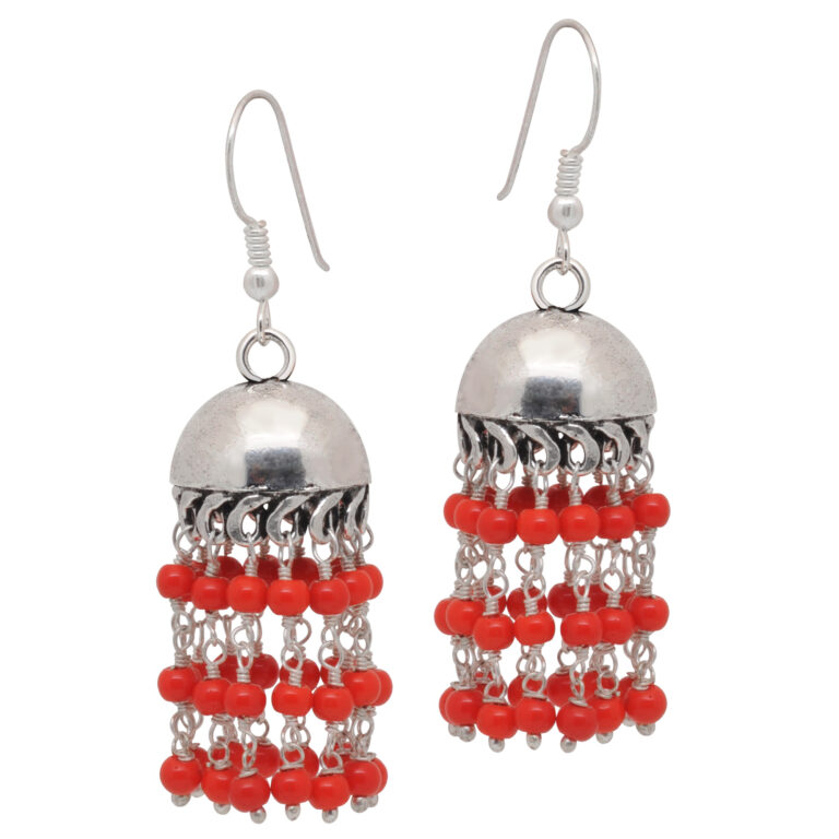 Gehna Jaipur Red Color Zircon Beads Jhumki Style Earrings For Girls & Women GE03-1161